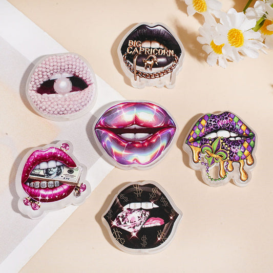 Trendy Lips Shape Acrylic Beads with Vivid Glitter, Diamond, Money & Carnival Themes, Random Mix