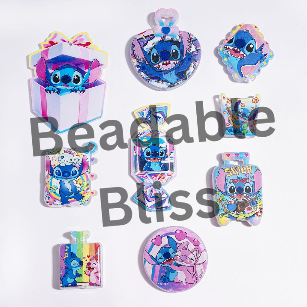 Acrylic Beads and Pendants Cute BIue Pink Monster Character Series, Random Mix