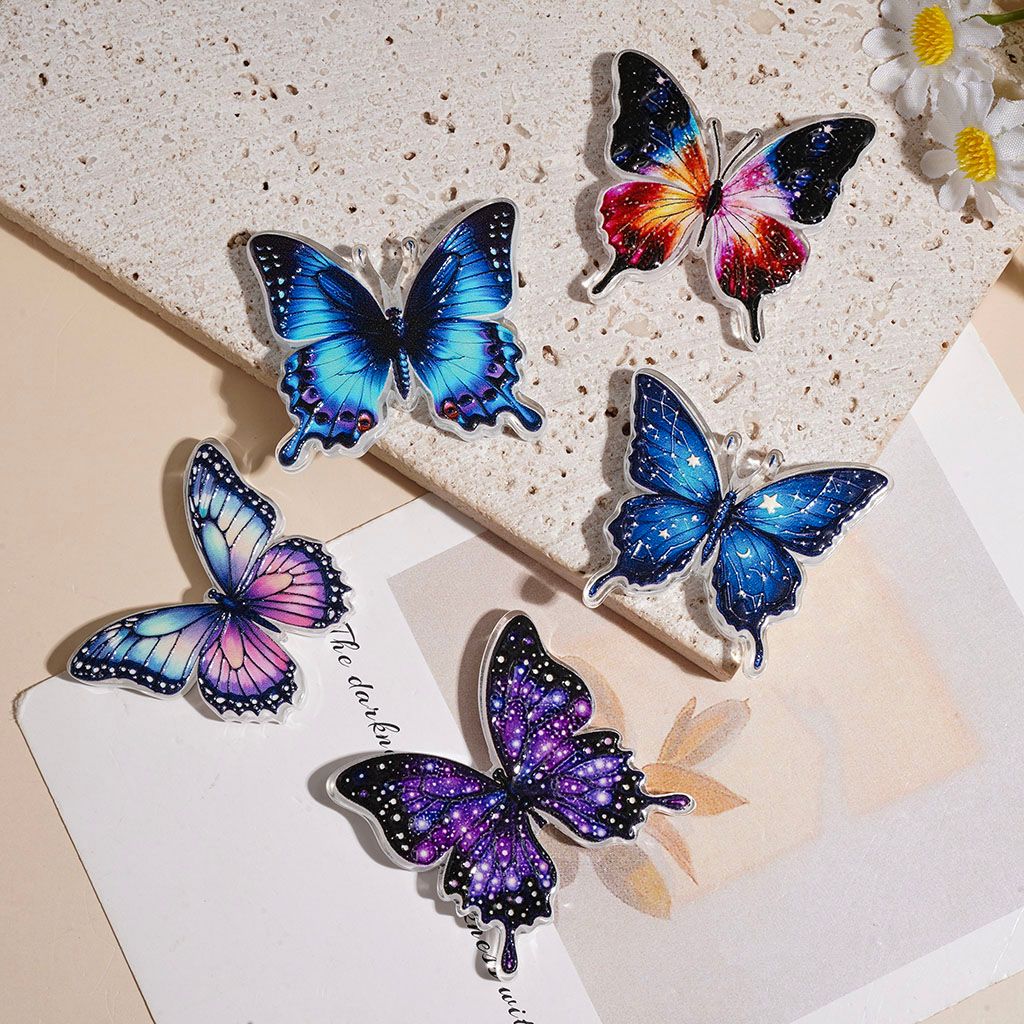 Acrylic Beads with Dreamy Style Butterfly, Semi-Clear, Random Mix