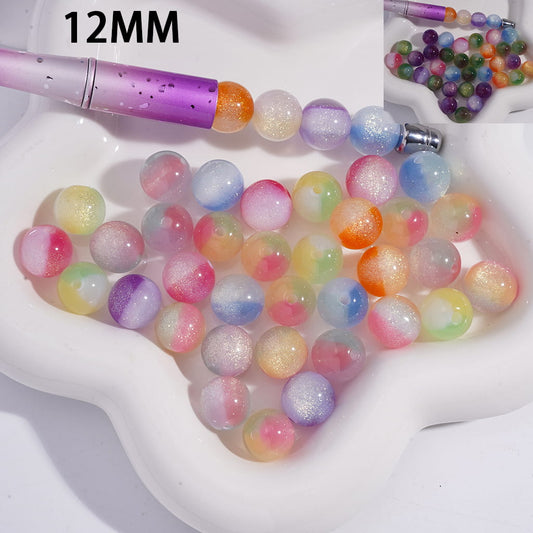 Three Ombre Color Changing with Glitter Round Acrylic Beads for Bracelets 12MM, Random Mix