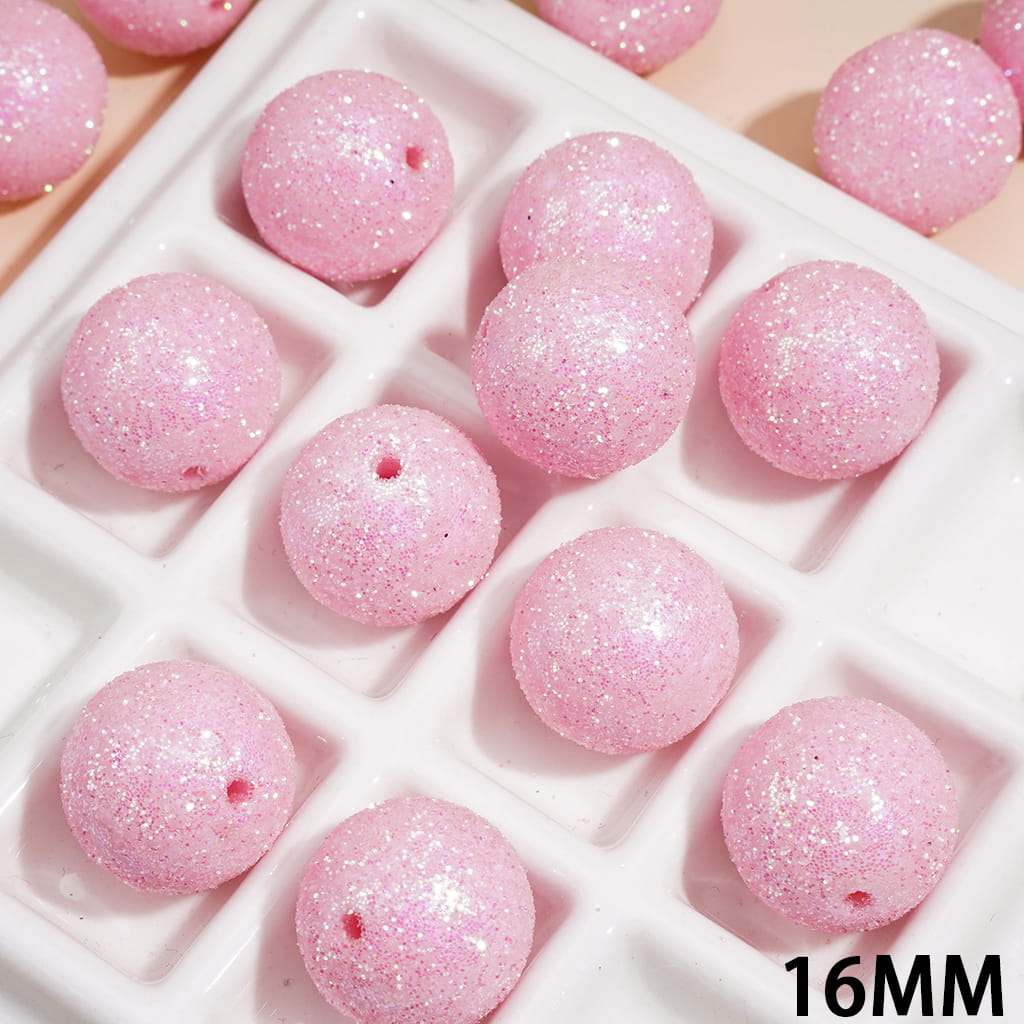 Sparkly Pink Glitter Round Acrylic Beads for Bracelets, 16MM