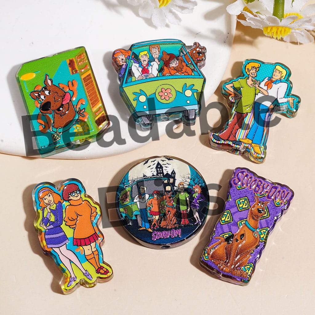Acrylic Beads with Silly Dog Character in Mysterious Detective Agency Series, Random Mix
