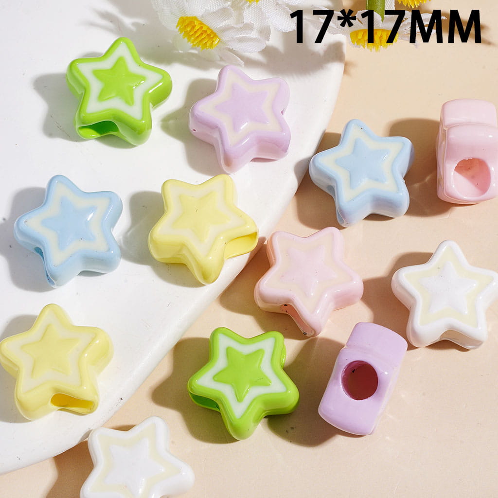 Large Hole Beads - 17*17MM Star Acrylic Beads, Multi-Color, Random Mix (The Diameter is Around 6.5MM)