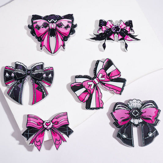 Colorful Three-Tone Bowtie Design Acrylic Beads, Assorted Styles, Random Mix