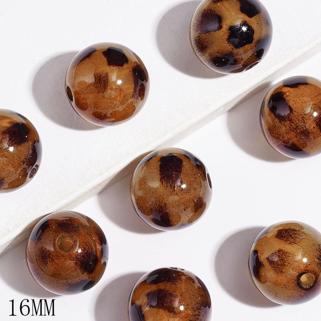 Wild Leopard Print Pattern Light Brown Round Acrylic Beads for DIY Bracelets, 16MM