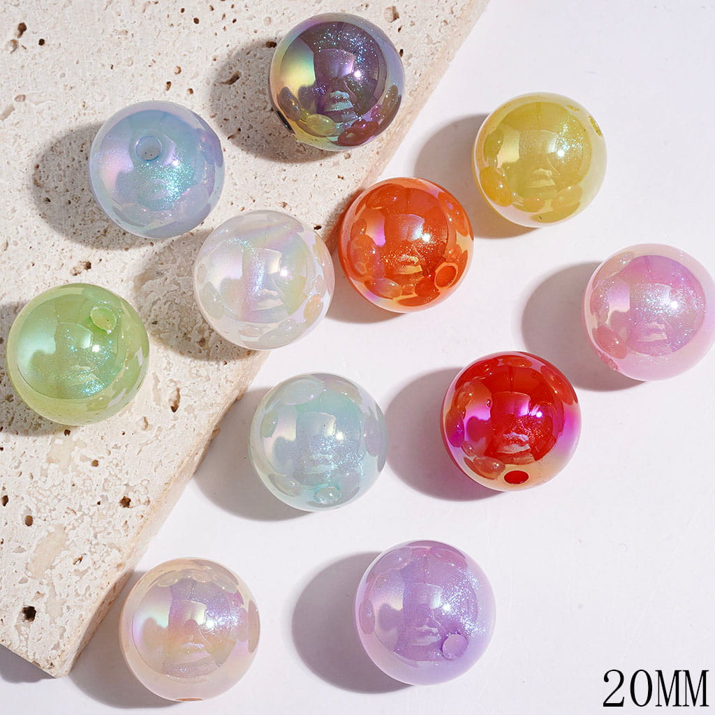 UV-Coated Sparkling Jelly Color with Glitter Round Acrylic Beads for DIY Bracelets & Jewelry Accessories, 20MM, Random Mix