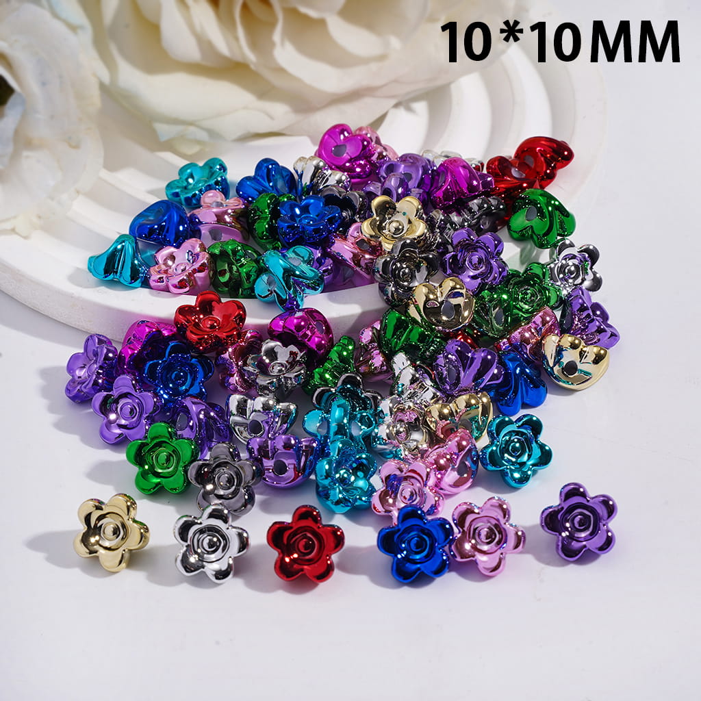 Metallic Color Mini Flower Shape Pendants Charm Acrylic Beads 10*10MM, Random Mix (They Don't Fit the Pen)
