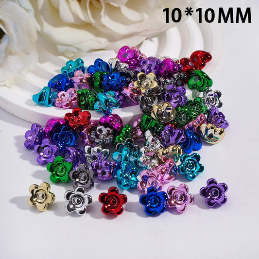 Metallic Color Mini Flower Shape Pendants Charm Acrylic Beads 10*10MM, Random Mix (They Don't Fit the Pen)