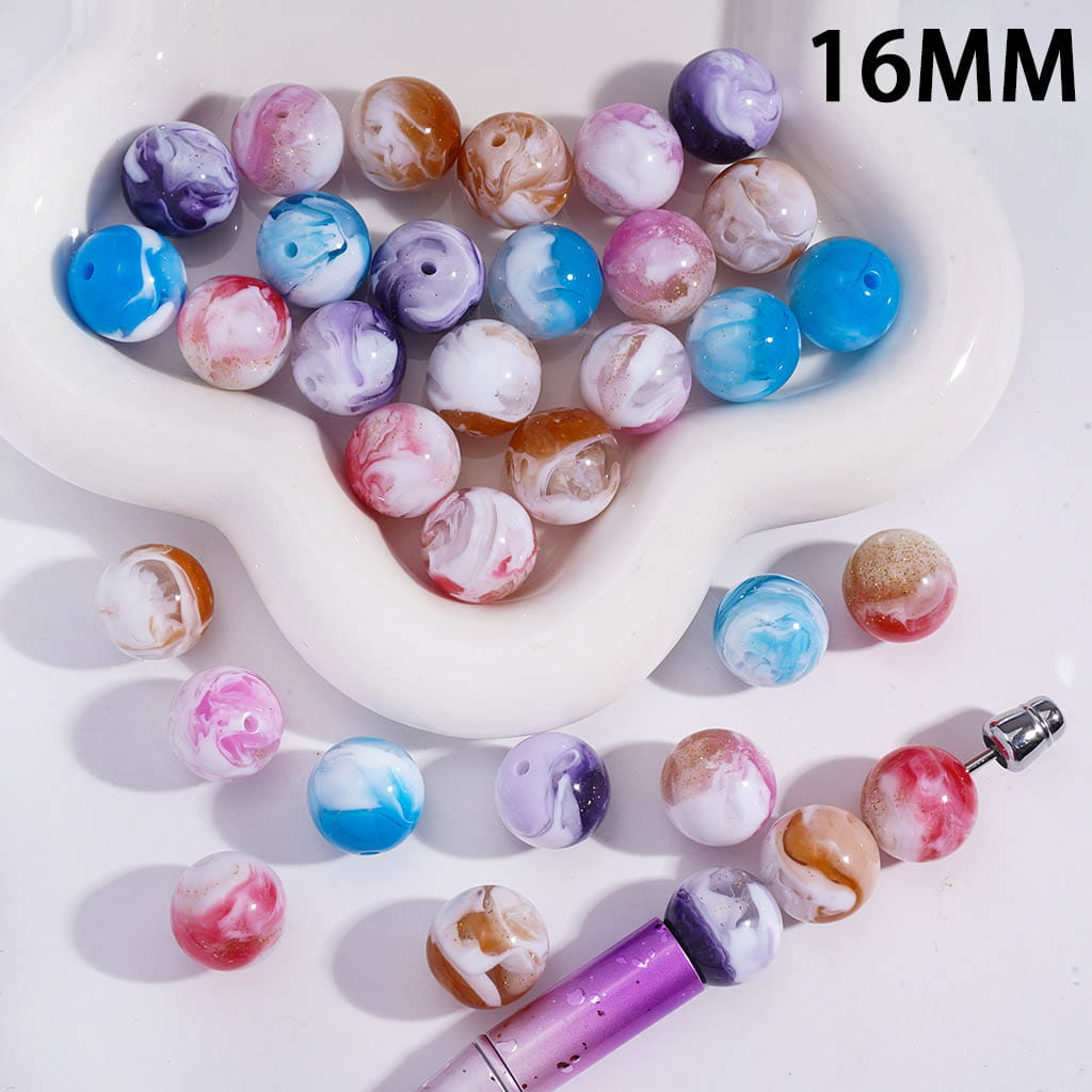 Gold Glitter Creamy Cloud Texture Shiny Round Acrylic Beads for Bracelets 16MM Random Mix