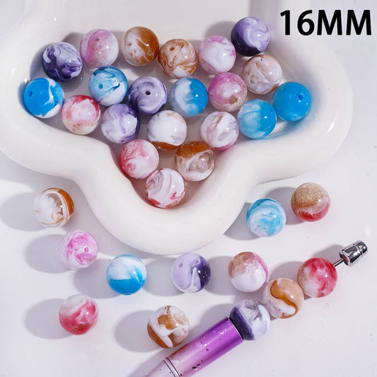 Gold Glitter Creamy Cloud Texture Shiny Round Acrylic Beads for Bracelets 16MM Random Mix