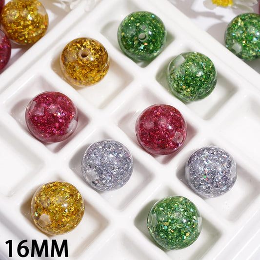 Broken Flake Glitter & Embedded Sequins, Semi-Clear Round Acrylic Beads for Bracelets, 16MM, Assorted Colors