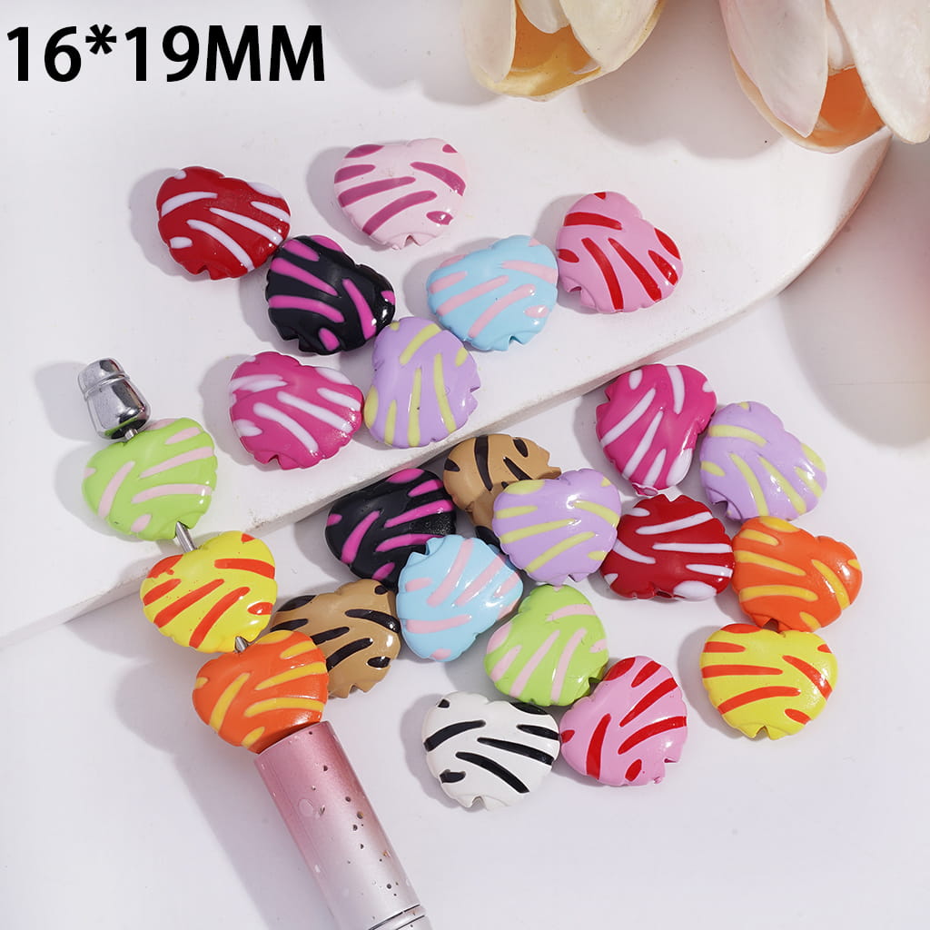 Multi Color Flat Heart Shape Acrylic Beads with Stripes 16*19MM, Random Mix