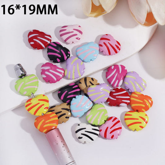 Multi Color Flat Heart Shape Acrylic Beads with Stripes 16*19MM, Random Mix