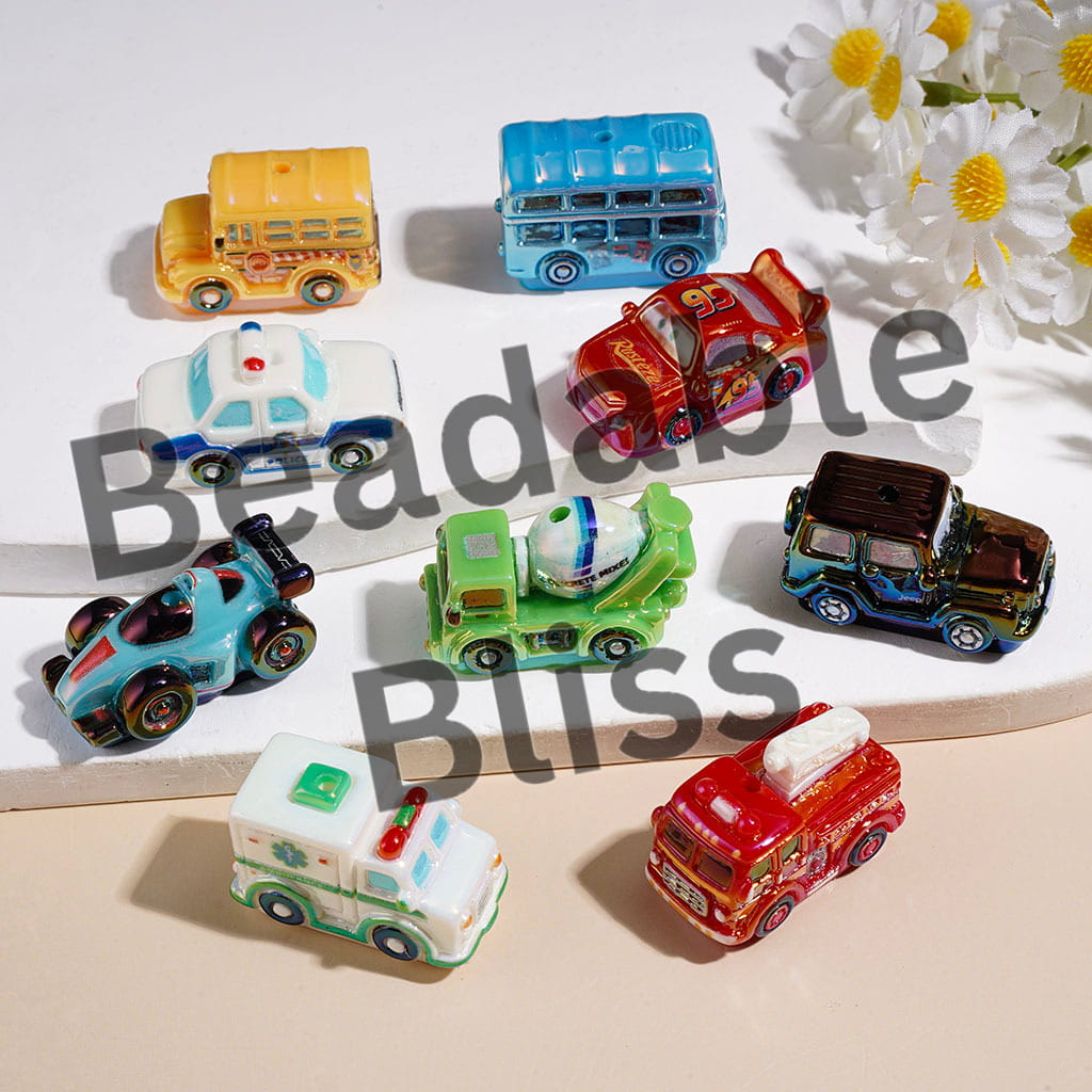 UV-Coated Acrylic Beads Cartoon Transport Car Series, Random Mix