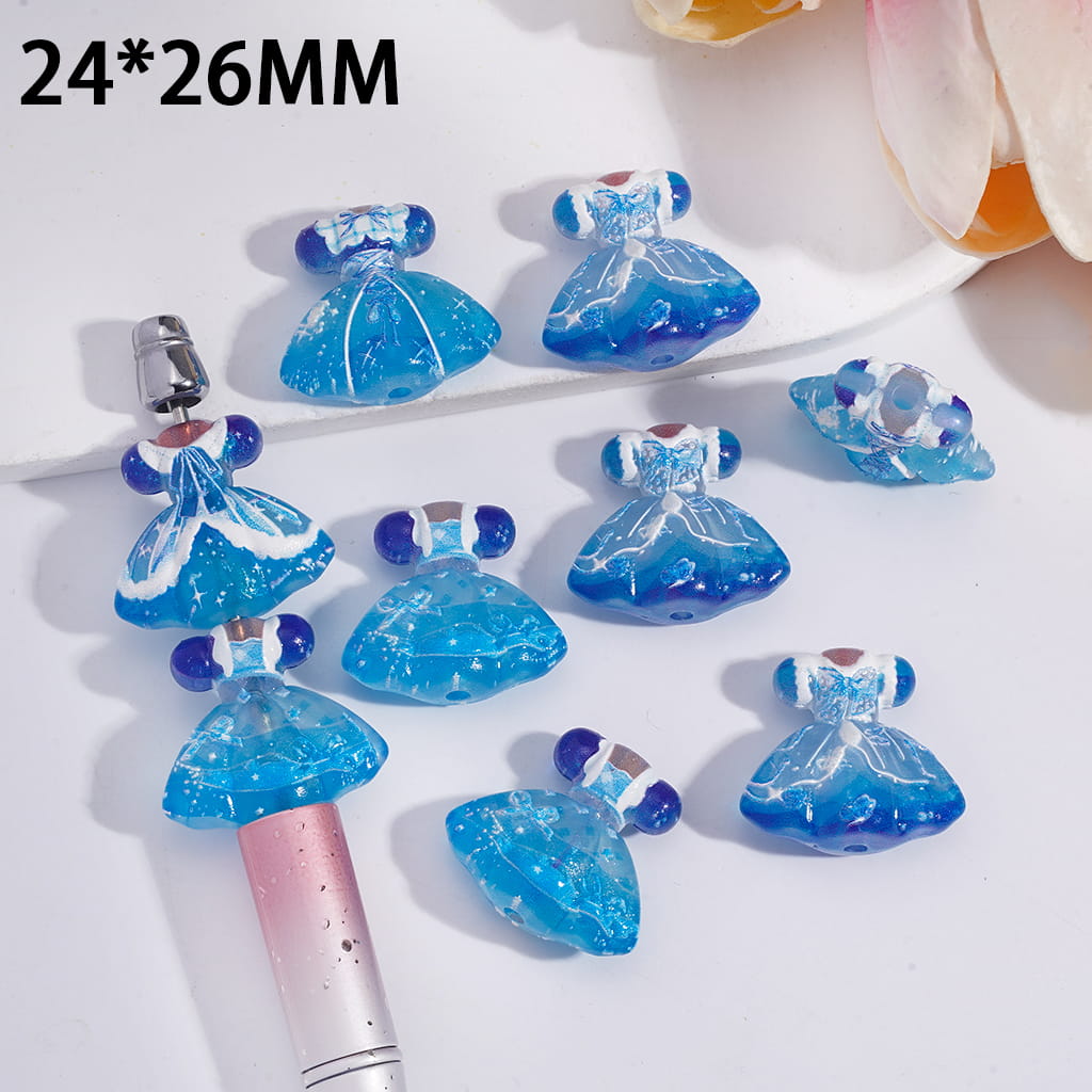 Blue & White Elegant Princess Dress, Acrylic Beads 24*26MM, Random Mix