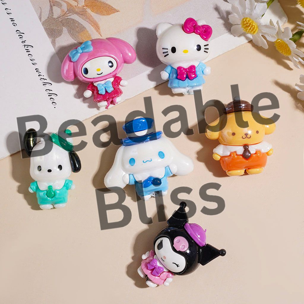 Soft PVC Rubber Beads Adorable Character with Uniform, Dog Cat Girl, Random Mix
