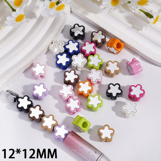 Plum Blossom Flower Shape Mirror Sticker Acrylic Beads 12*12MM Random Mix