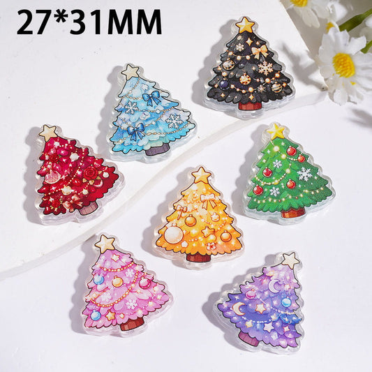 Colorful Dreamy Christmas Tree with Fairy Light Acrylic Beads, 27*31MM, Assorted Colors, Random Mix