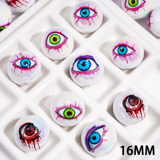Realistic Colorful Halloween Horror Eyeball Creepy Eye Pattern Design Round Acrylic Beads,16MM, Assorted Colors