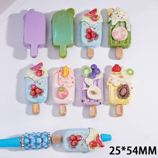 UV Coating Ice Lolly with Fruit Series, Various Taste, Acrylic Beads 25*54MM, Random Mix