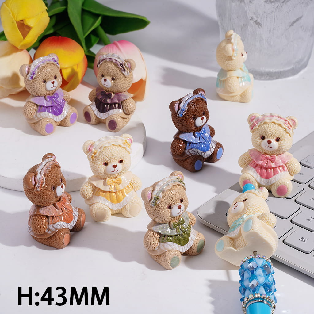 Bear with Lolita Style Outfits Series, Acrylic Beads Height 43MM, Random Mix