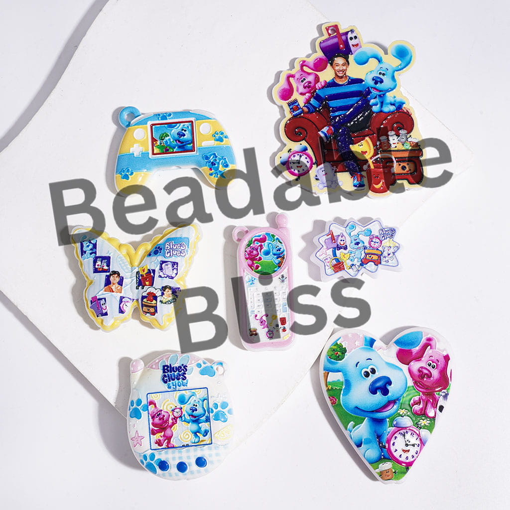 Acrylic Beads and Pendants Blue Pink Dog Character Series, Random Mix