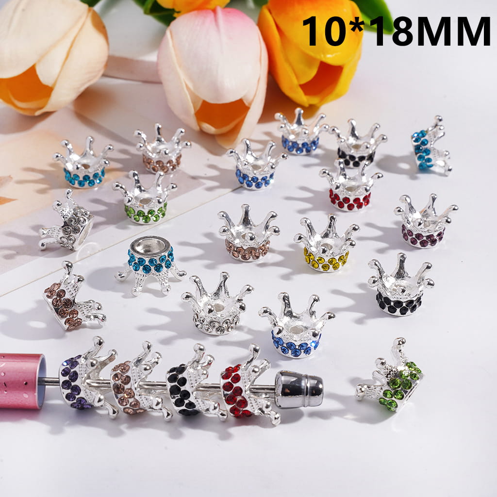 Glossy Crown with Rhinestones Multi-Color Alloy Beads 10*18MM Random Mix