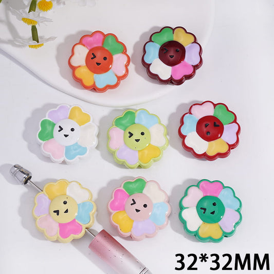 Cute Smiling Sun Flower Series 32*32MM Acrylic Beads Random Mix