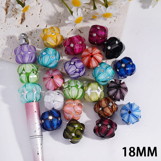 Flower Petal and Clear Rhinestones 18MM Clay Beads Random Mix