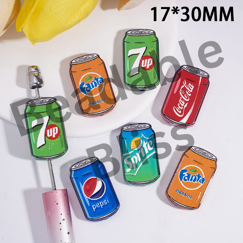 Acrylic Beads Soda Drink, 17*30MM, Translucent, Random Mix