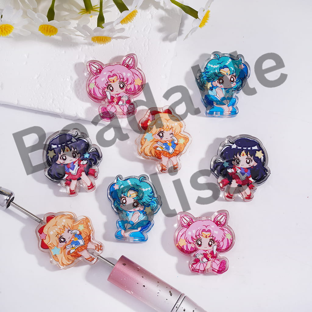 Acrylic Beads Magical Girl Guardian Character Series, Translucent, Random Mix