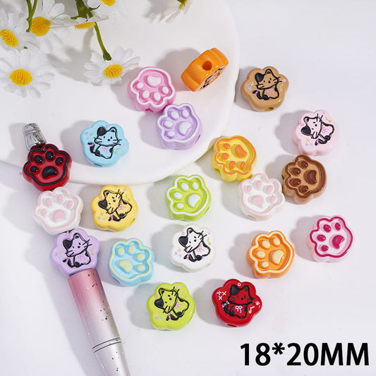 Cat Dog Animal Paw with Kitty Prints Series, Acrylic Beads 18*20MM Random Mix