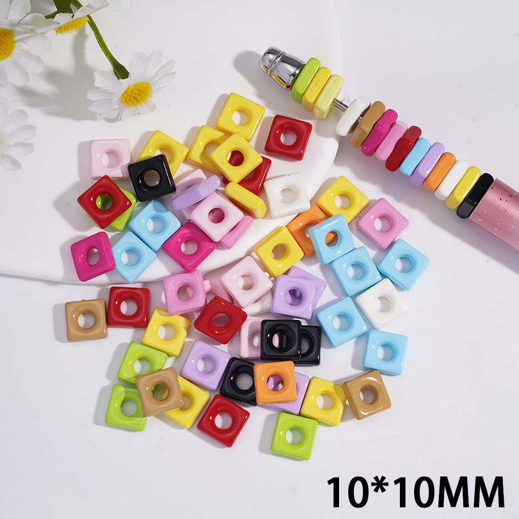 Square Shape Acrylic Beads in Shiny Solid Color 10*10MM Random Mix