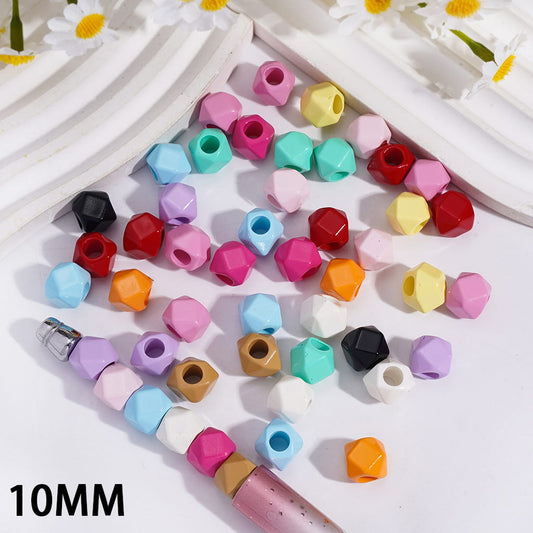 Multi Face Shape Big Hole in Solid Color Acrylic Beads 10MM, Random Mix (The Hole Diameter is Around 5MM)