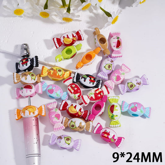 Square Shape in Solid Color, Big Hole Acrylic Beads, 9*24MM, Random Mix (The Hole Diameter is Around 5MM)