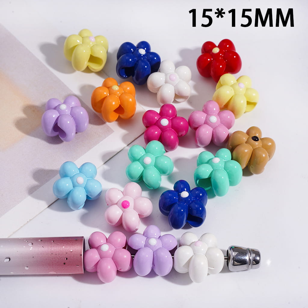 Flower Shape Big Hole Acrylic Beads 15*15MM, Random Mix (The Hole Diameter is Around 5MM)