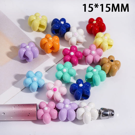Flower Shape Big Hole Acrylic Beads 15*15MM, Random Mix (The Hole Diameter is Around 5MM)