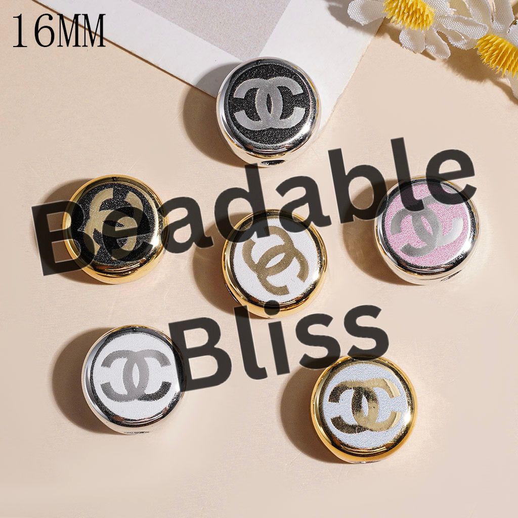 Acrylic Beads with Double "C" Pattern, 16MM, Flat Round Shape, Random Mix, Multi-Color