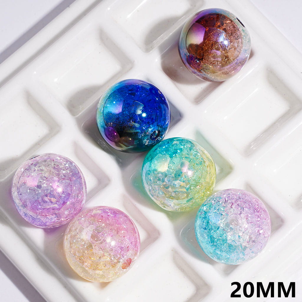 UV-Coated Beautiful Ombre Color Crackle-Effect Round Acrylic Beads for Bracelets, 20MM, Multicolor, Random Mix