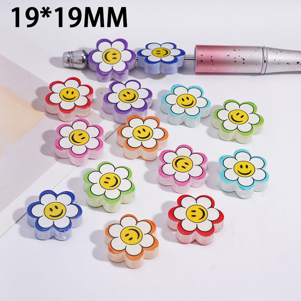 Smiling Face Six-Petaled Flowers, Acrylic Beads 19*19MM Random Mix