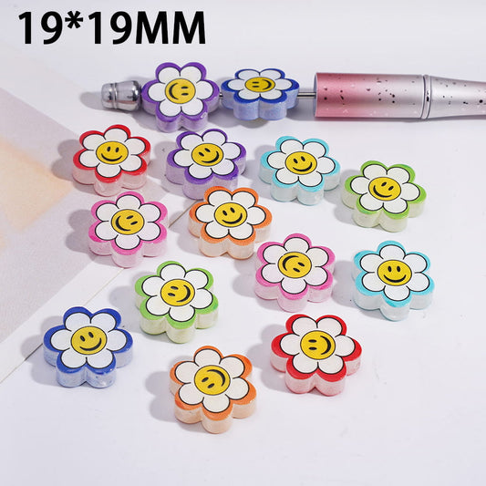 Smiling Face Six-Petaled Flowers, Acrylic Beads 19*19MM Random Mix