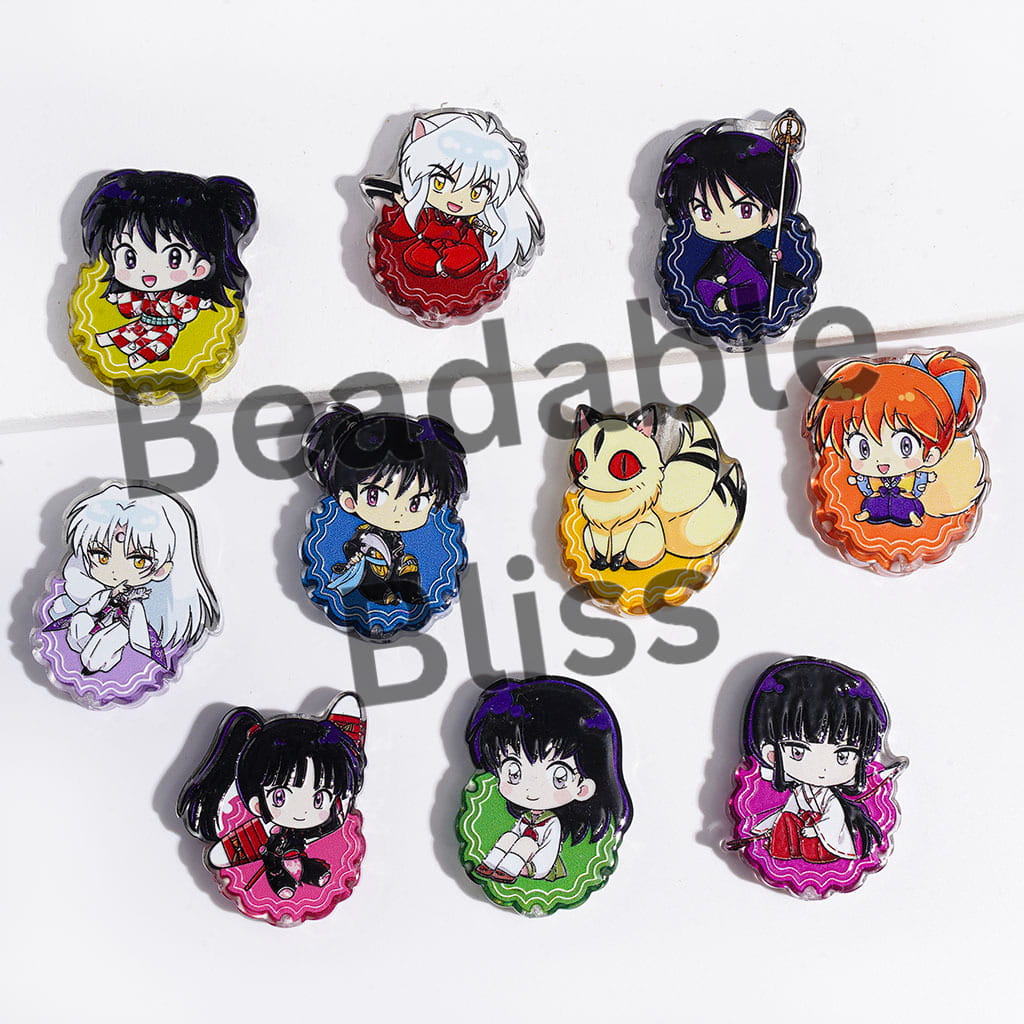 Acrylic Beads with Japanese Cartoon Character Series, Semi-Clear, Random Mix
