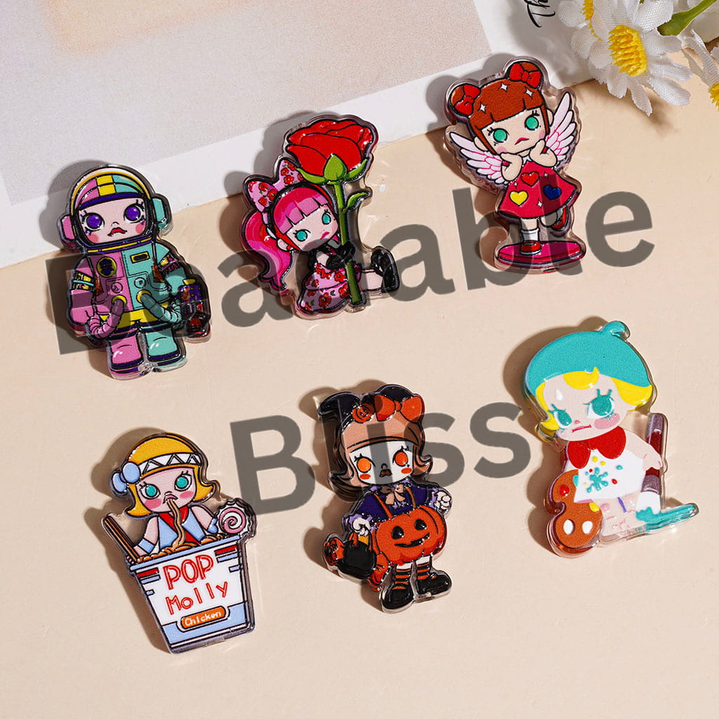Mad Girl Doll Theme Acrylic Beads, Semi-Clear, Various Style, Random Mix