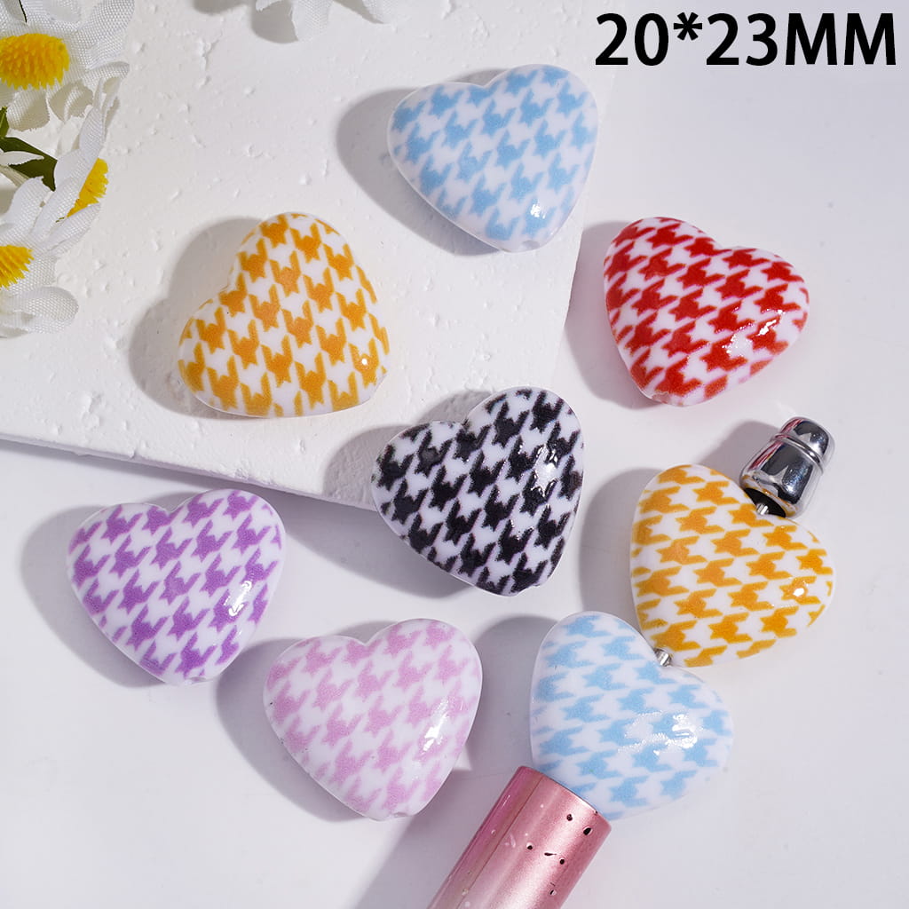 UV Coated Bat Texture Heart Shape Acrylic Beads 20*23MM Multi-Color Random Mix