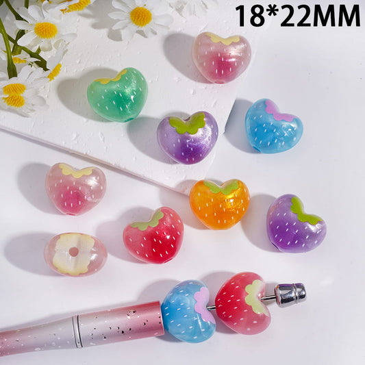 Cute Colorful Strawberry Heart Shape Acrylic Beads 18*22MM Random Mix