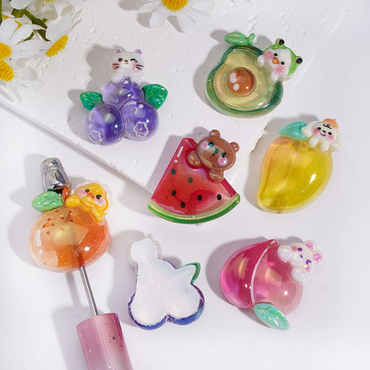 UV Coated Cute Animal Designs Fruit Theme Acrylic Beads Random Mix