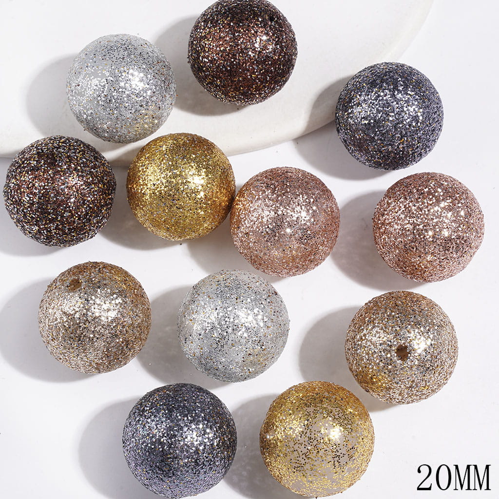 Elegant Golden Earth-Tone Glitter Round Acrylic Beads for DIY Bracelets, 20MM, Random Mix
