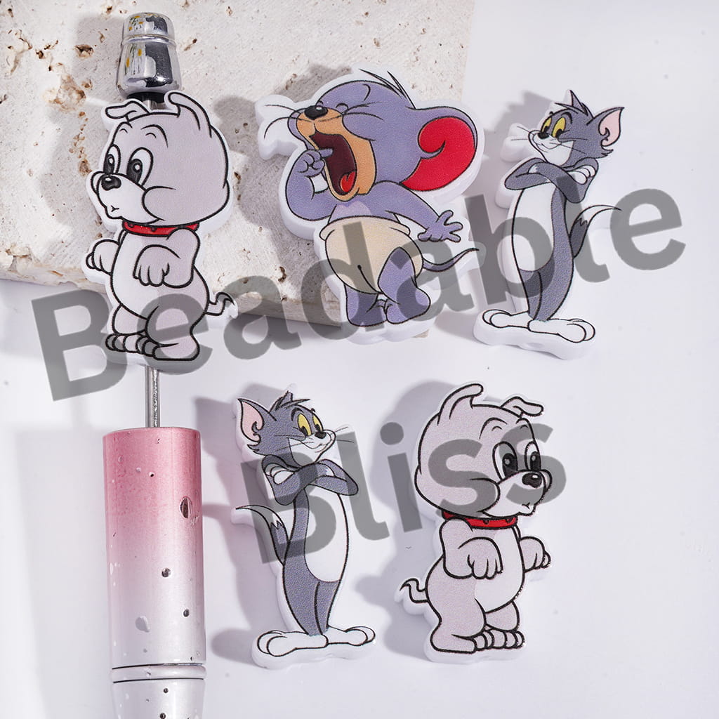 Acrylic Beads Cat and Mouse Character Series, Random Mix