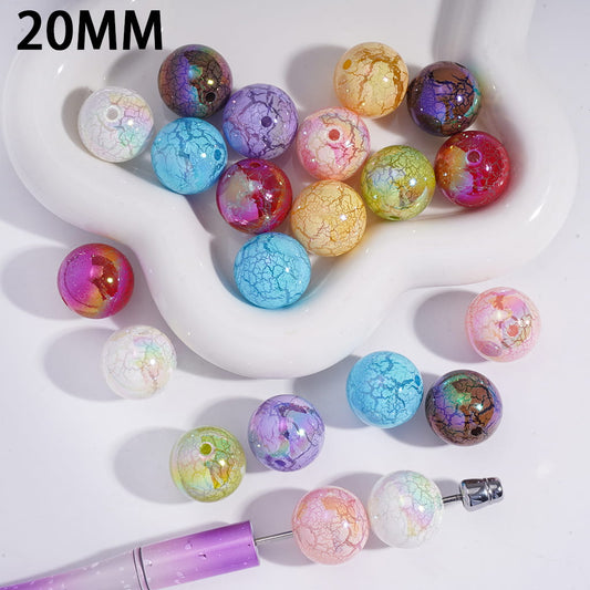 Cute Crackle Texture Effect Glossy Round Acrylic Beads 20MM Random Mix