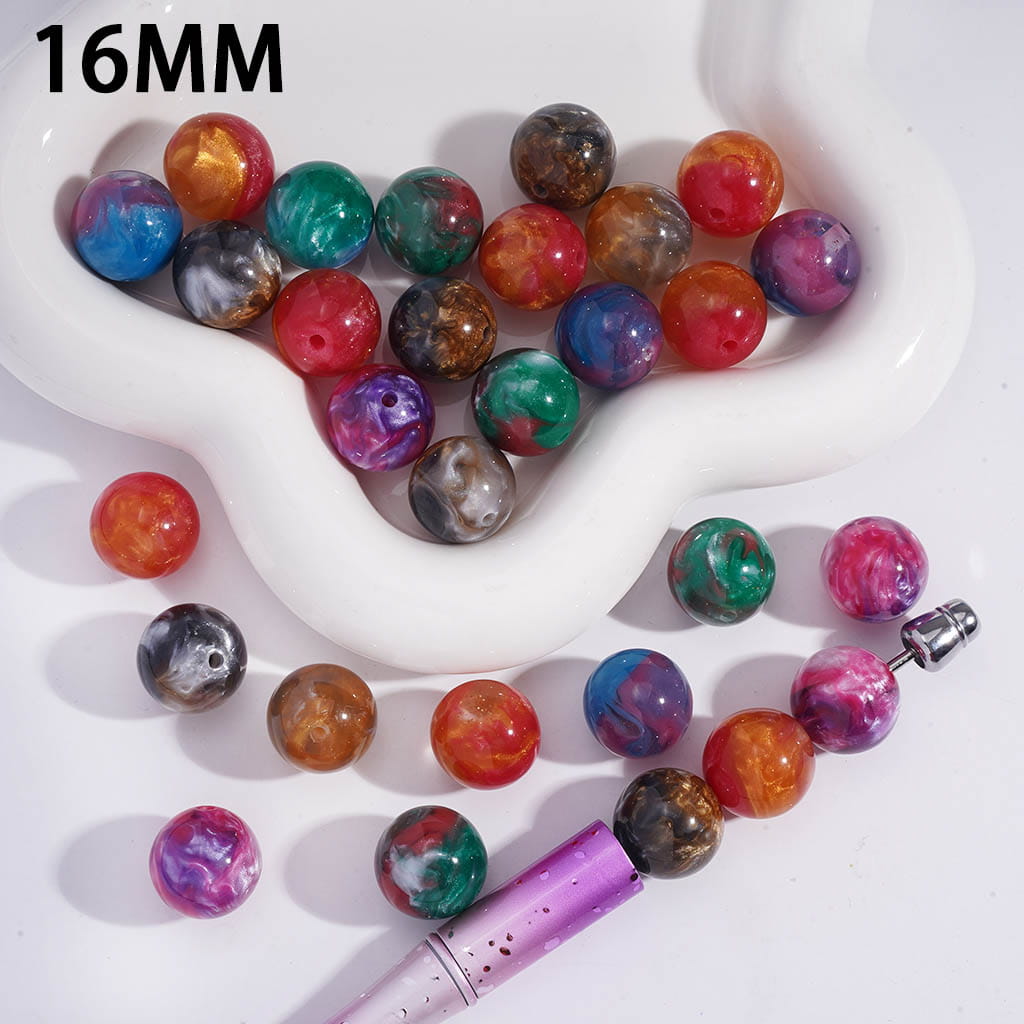 Double Color Watermelon Stripes Round Shape Acrylic Beads for Bracelets 16MM Random Mix